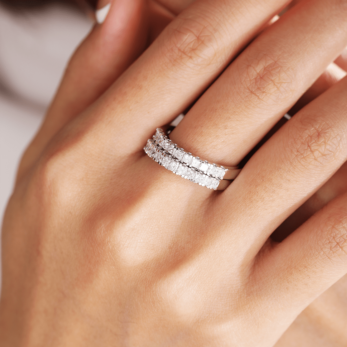 Platinum Princess Cut Lab Diamond 11 Stone Half Eternity Ring - FIORESE JEWELRY