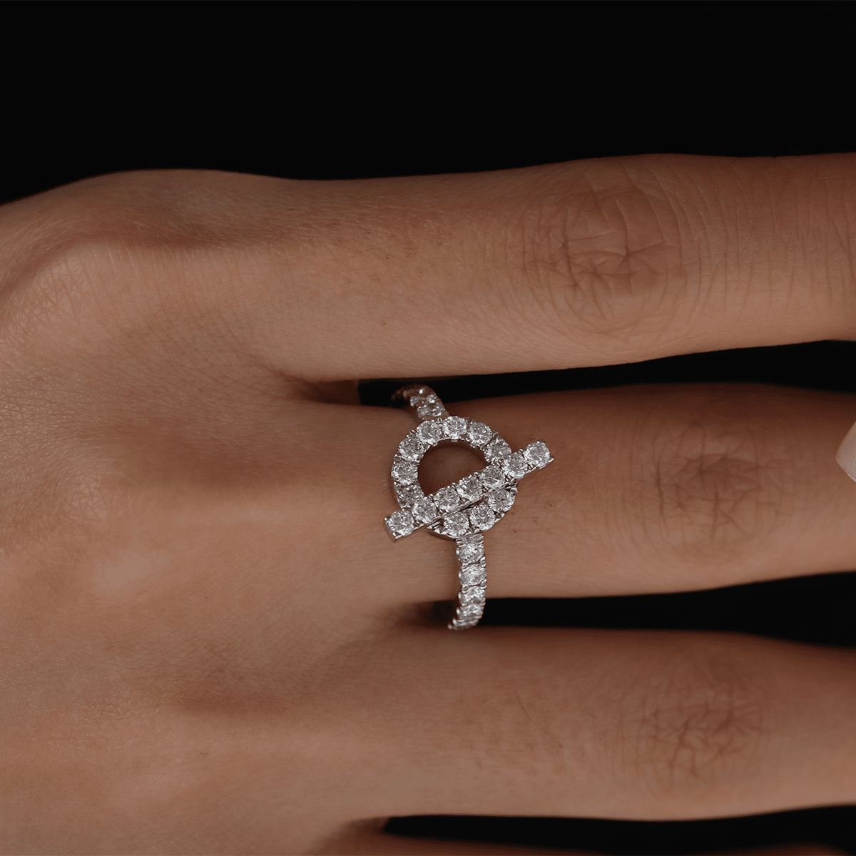 Platinum Round Lab Diamond Buckle - Inspired Ring - FIORESE JEWELRY