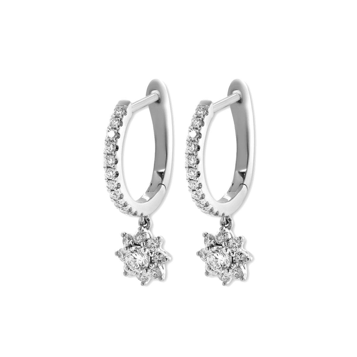 Platinum Round Lab Diamond Floral Hoop Earrings - FIORESE JEWELRY