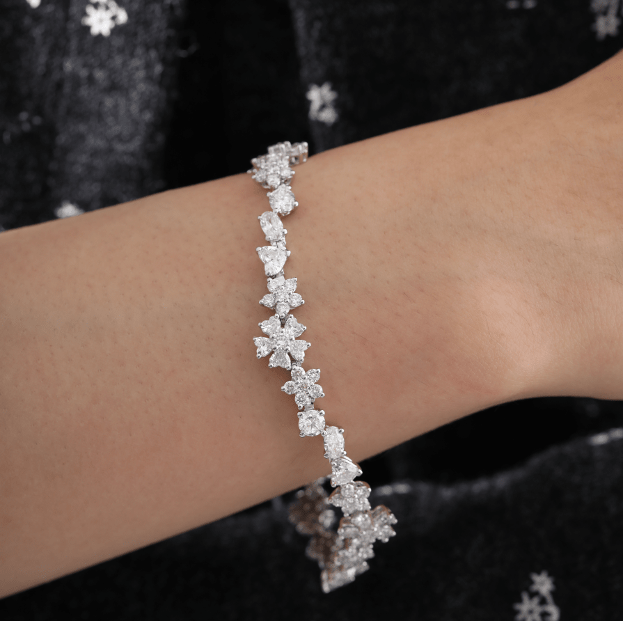 Ready to Ship Fancy - Shape Lab Diamond Bracelet with Floral Cluster Motifs and Wavy Design - FIORESE JEWELRY