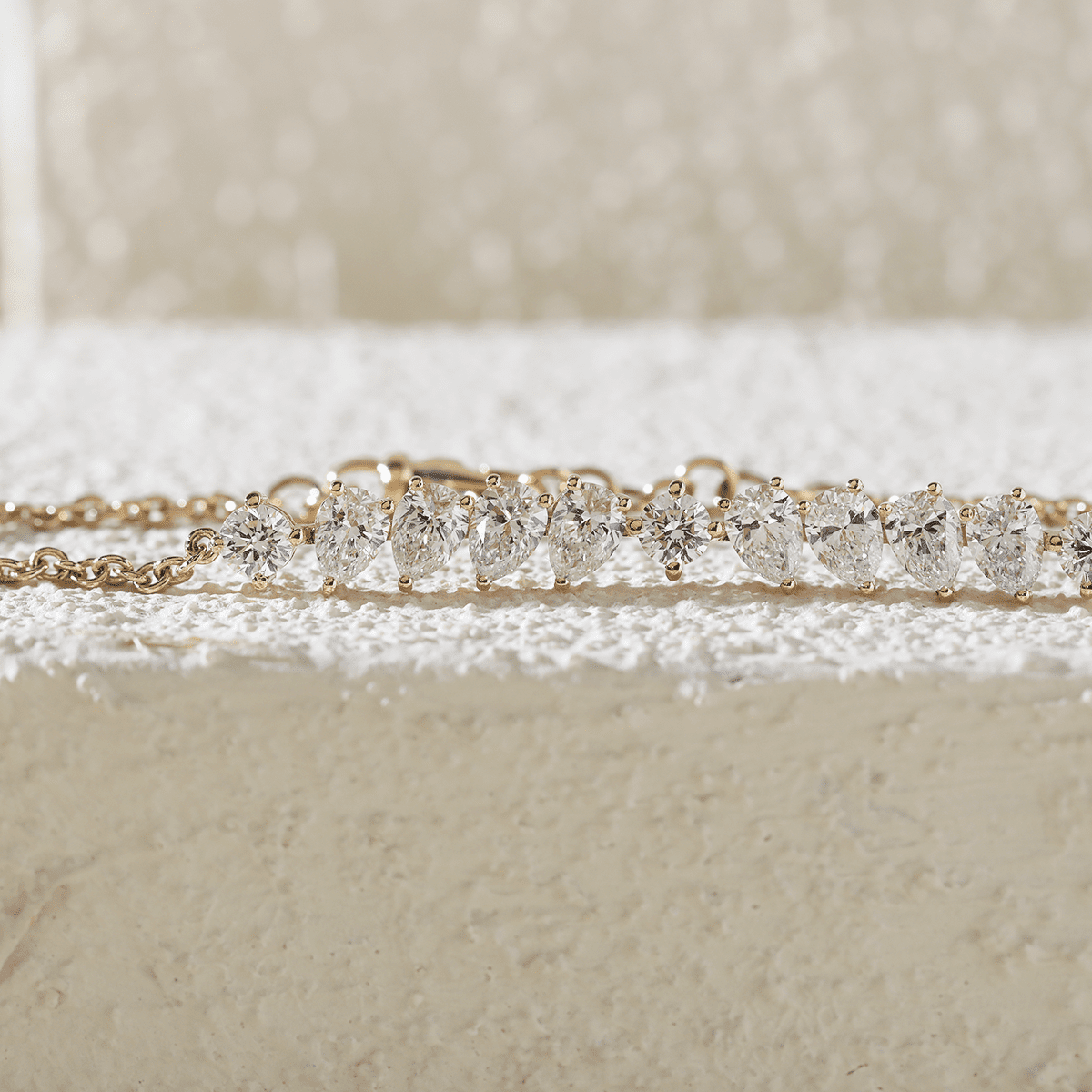 Round and Pear - Shaped Lab Diamond Chain Bracelet in Prong Basket Setting - FIORESE JEWELRY