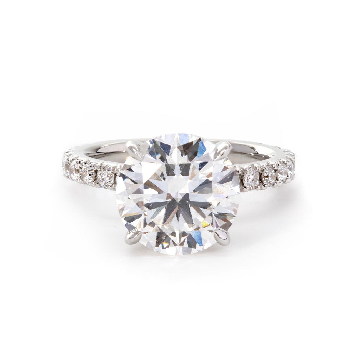Round Brilliant Cut Lab Diamond 4 - Claw Hidden Halo Bridal Set – Engagement Ring with French Pavé Band - FIORESE JEWELRY
