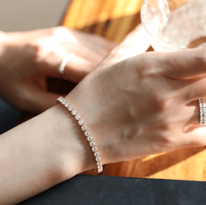 Round Brilliant Cut Lab Diamond 4 - Prong Rounded Basket Tennis Bracelet with Box Clasp - FIORESE JEWELRY