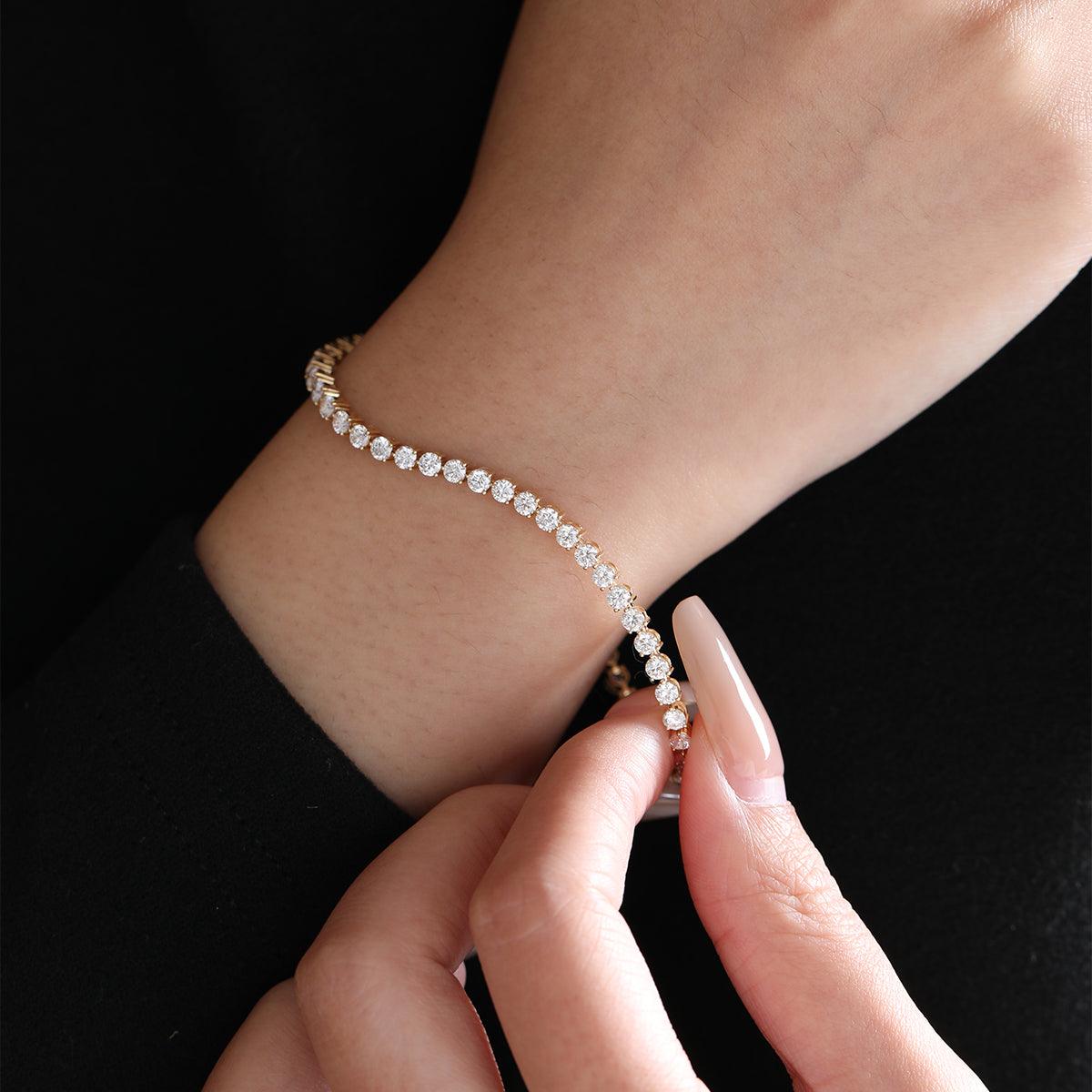 Round Brilliant Cut Lab Diamond Three - Prong Basket Tennis Bracelet with Box Clasp - FIORESE JEWELRY
