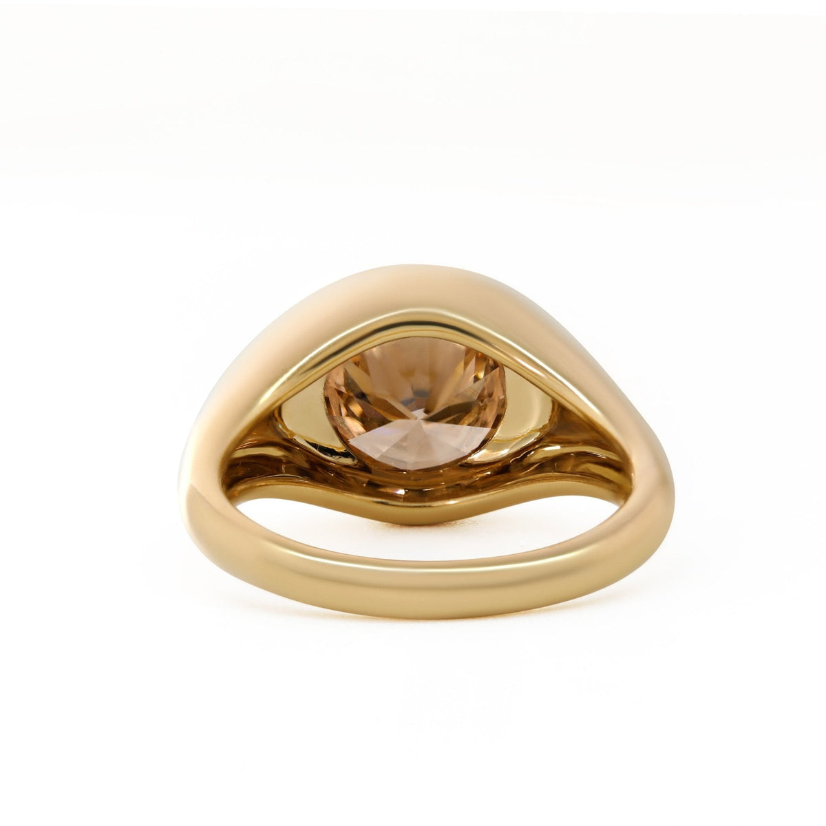 Round Brown Lab Diamond Solitaire Ring Inspired by Pantone 2025 "Mocha Mousse", with Bezel Setting and Tapered Band - FIORESE JEWELRY