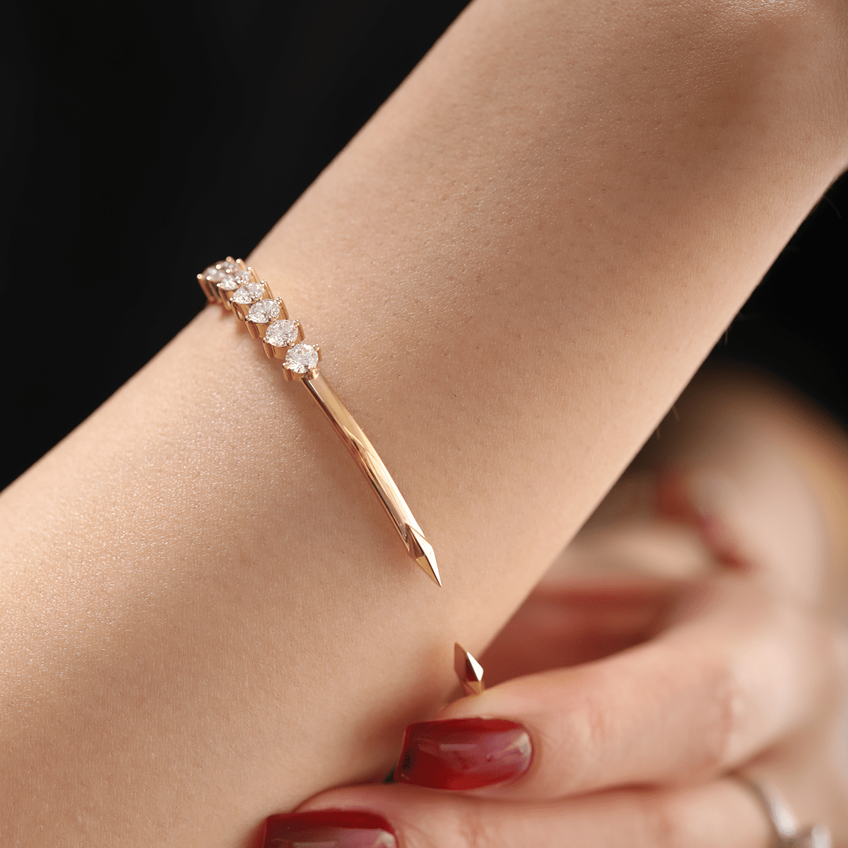 Round Cut Lab Diamond 14 - Stone Open Bangle Bracelet - FIORESE JEWELRY