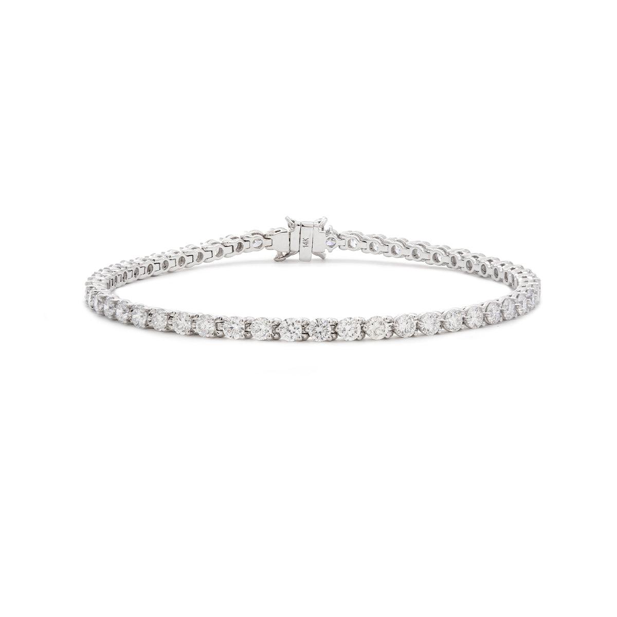Round Cut Lab Diamond Three - Prong Basket Tennis Bracelet with Floral Marquise Diamond Box Clasp - FIORESE JEWELRY