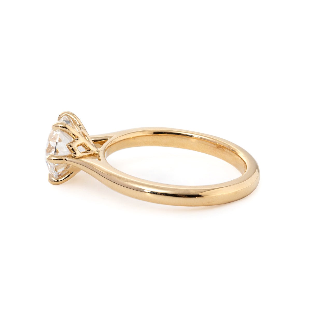 Round Lab Diamond 6 - Prong Floral Bridal Set — Engagement Ring with 9 - Stone Matching Band - FIORESE JEWELRY