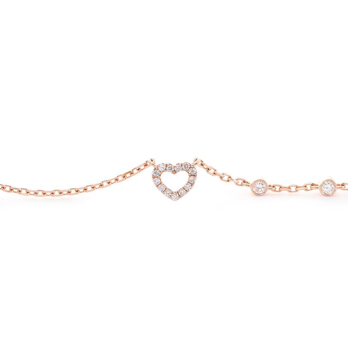 Round Lab Diamond Heart Pendant Charm Bracelet - FIORESE JEWELRY