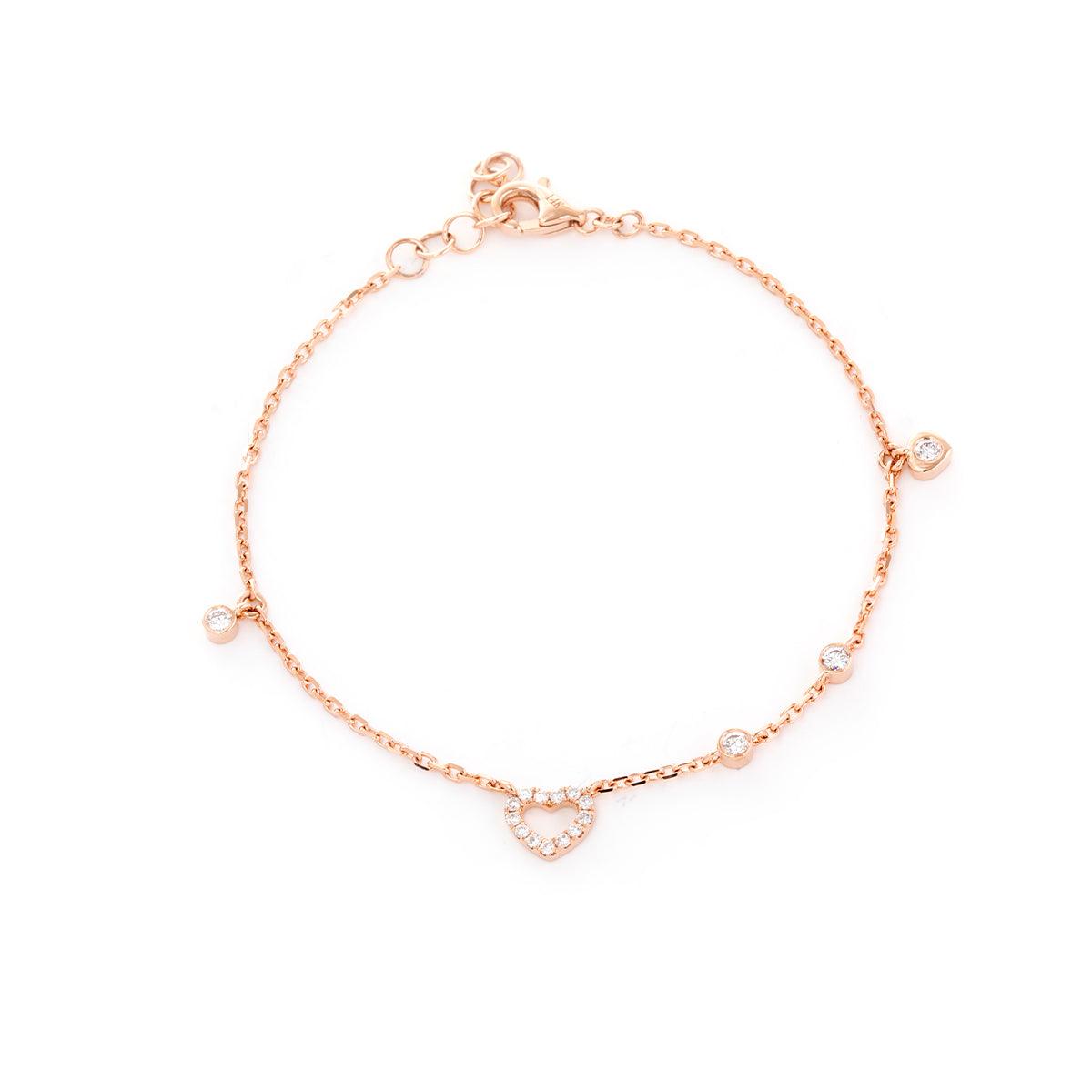 Round Lab Diamond Heart Pendant Charm Bracelet - FIORESE JEWELRY