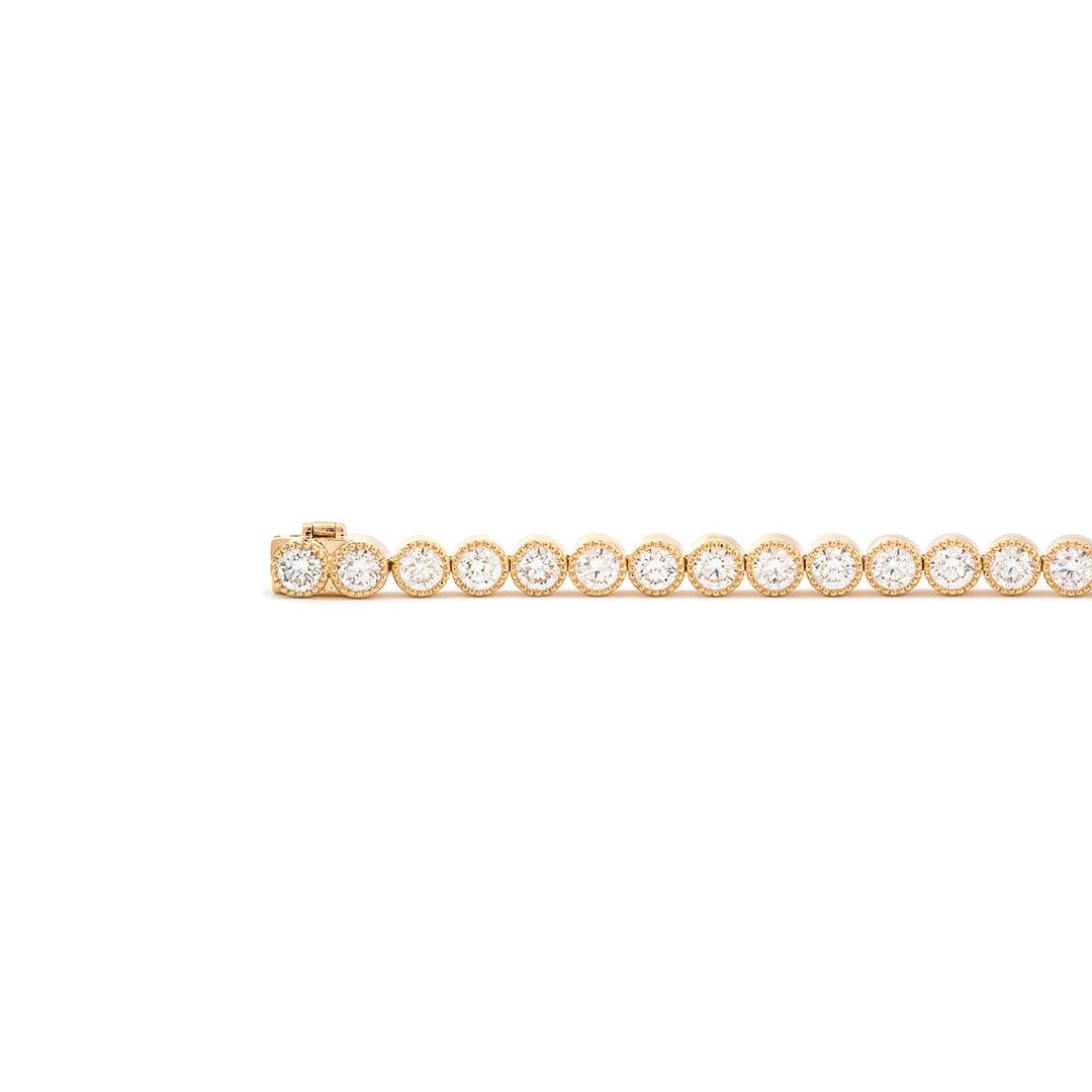 Round Lab Diamond Millegrain Bezel - Set Tennis Bracelet with Box Clasp - FIORESE JEWELRY
