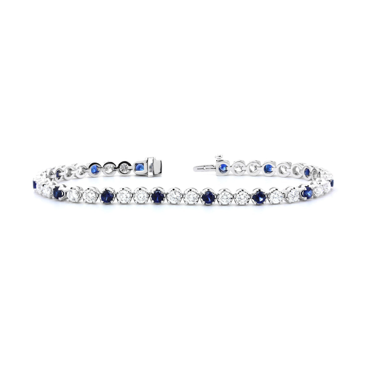 Round Lab Diamond & Royal Blue Lab Sapphire Crown-Set Tennis Bracelet - FIORESE JEWELRY