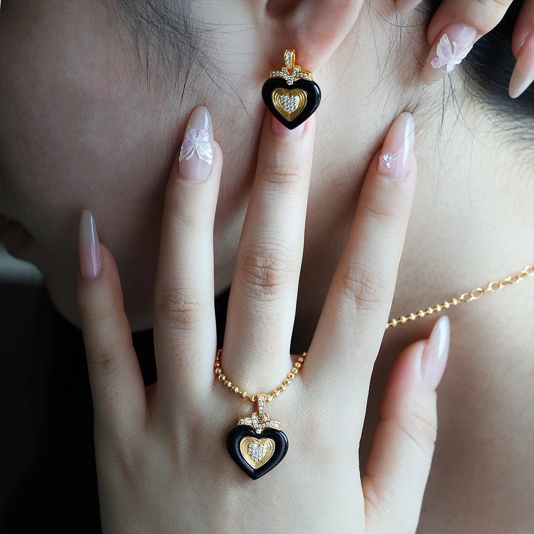 Triple Heart Black Agate Necklace - LGG Jewelry