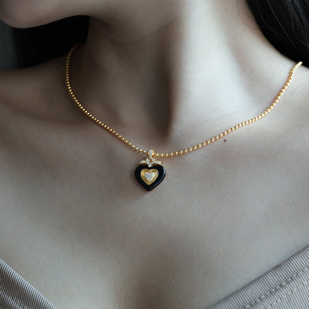 Triple Heart Black Agate Necklace - LGG Jewelry