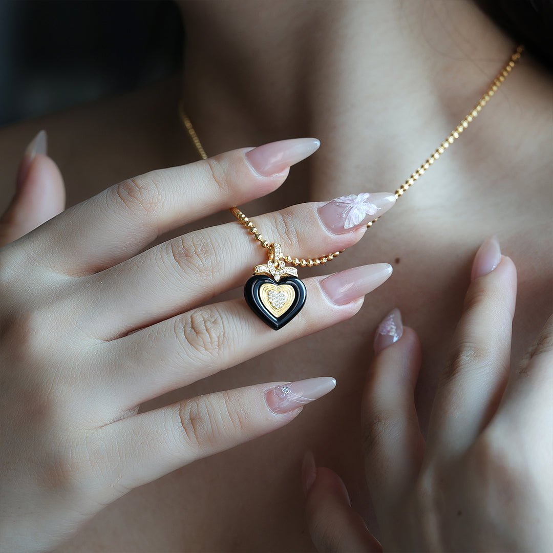 Triple Heart Black Agate Necklace - LGG Jewelry
