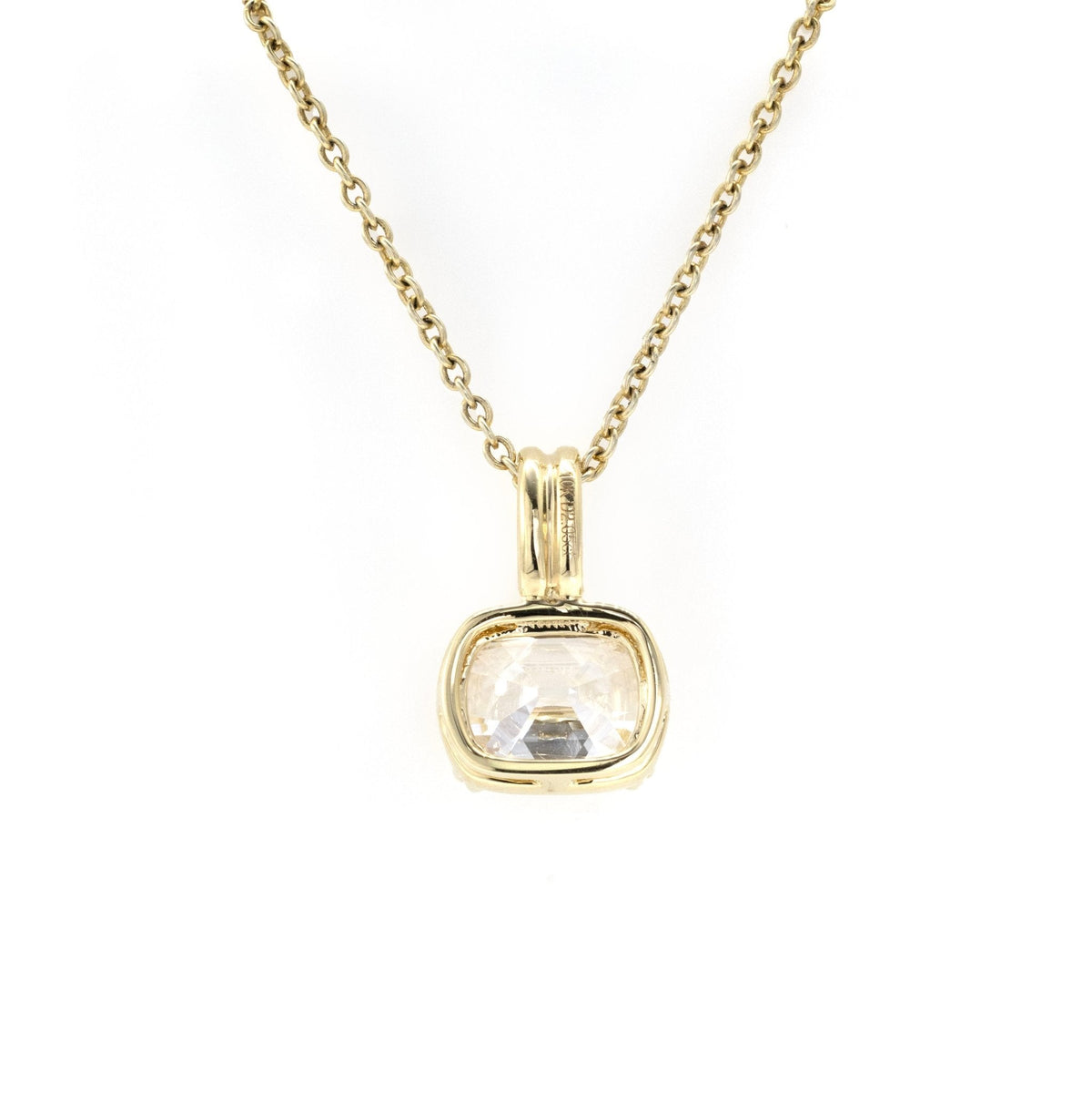 Vintage Old Mine Cut 2.05ct Cushion Pendant Necklace in 10K Yellow Gold - LGG Jewelry